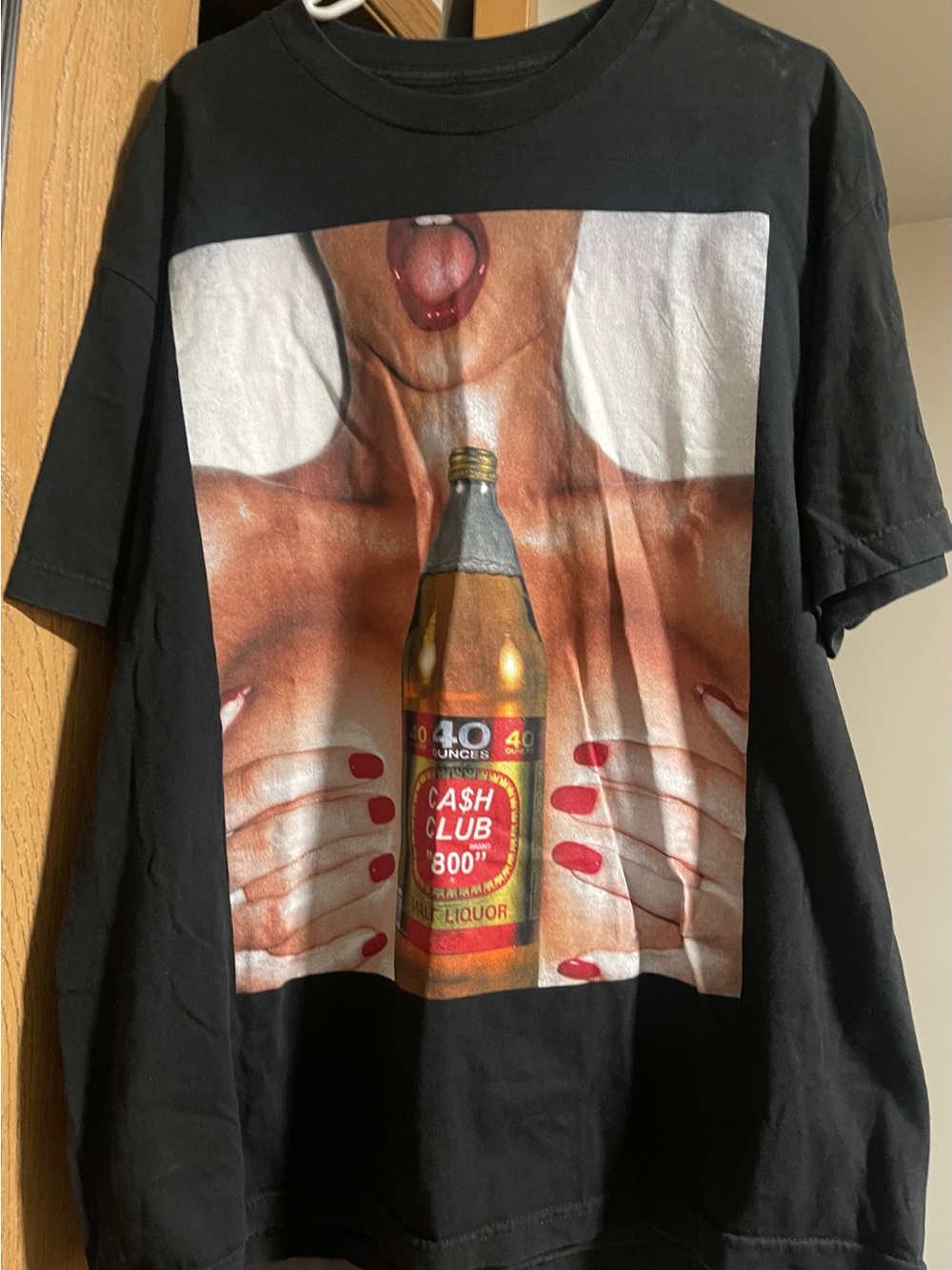 Black Graphic Short Sleeve Tee with Bottle Print